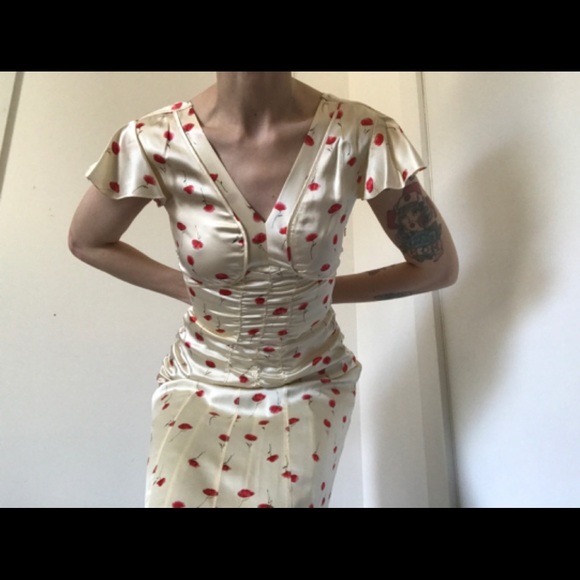 Moda International Vintage Silk Ivory/Floral Dress - Picture 7 of 16